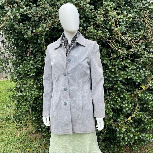 Outbrook Gray Long Genuine Suede Leather Button Down Coat - Picture 10 of 11